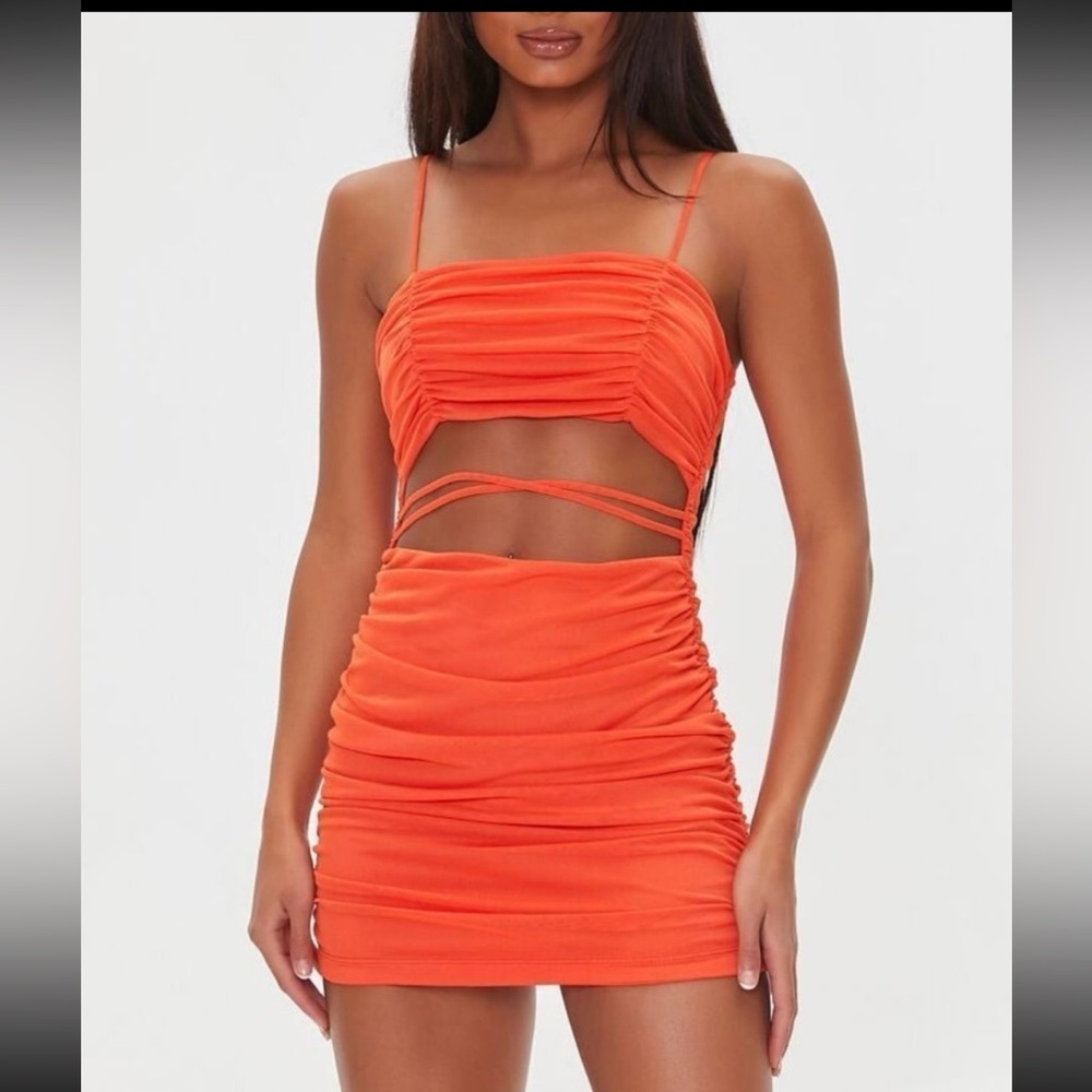 Forever 21 Ruched Mesh Bodycon Mini Dress Fiesta size S NWT